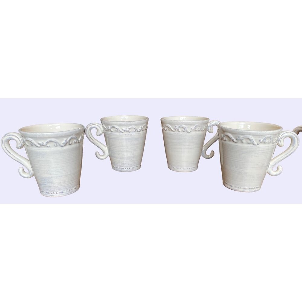 Intrada Made In Italy Ceramic Mug With Ornate Handle & Embossed Scroll Design